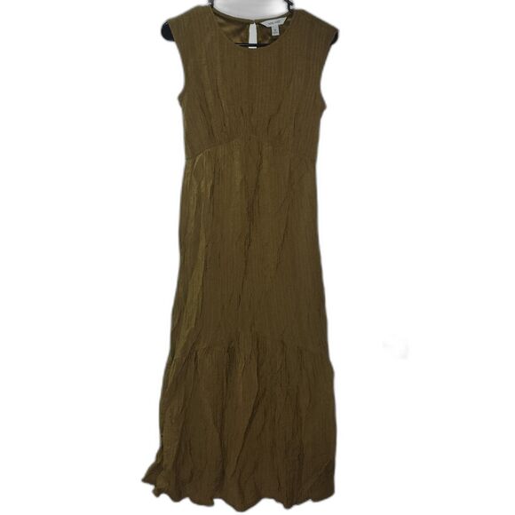Nine West Women's Sleeveless Crinkle Round Neck Maxi Green Dress Size XS - Picture 1 of 6